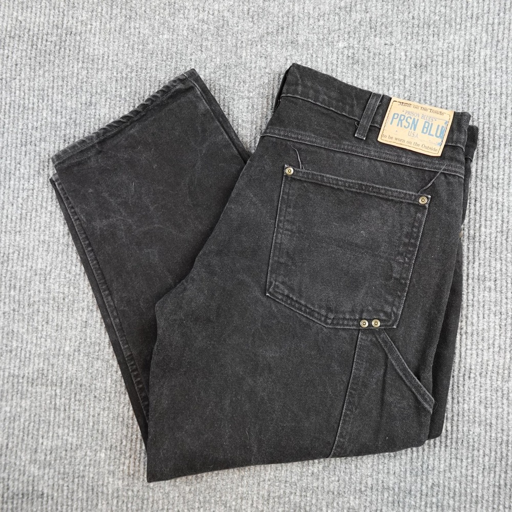 Prison Blues Jeans Mens 40x27 Black Charcoal Wash Relaxed Straight Denim USA